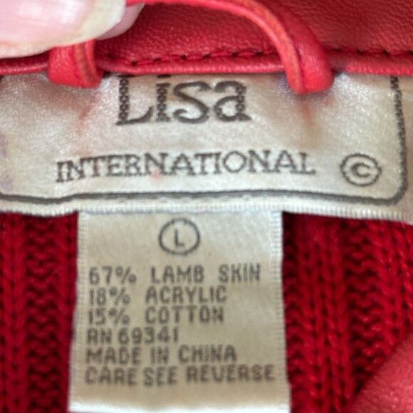 Lisa International Vintage 90s Red Lamb Skin Leather & Knit Sweater Jacket L - Picture 3 of 12